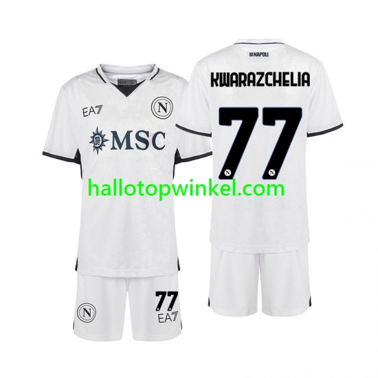 Napoli Voetbalshirt Khvicha Kvaratskhelia 77 Kleuters/Kids Uit Tenue 2024-2025 Korte Mouw