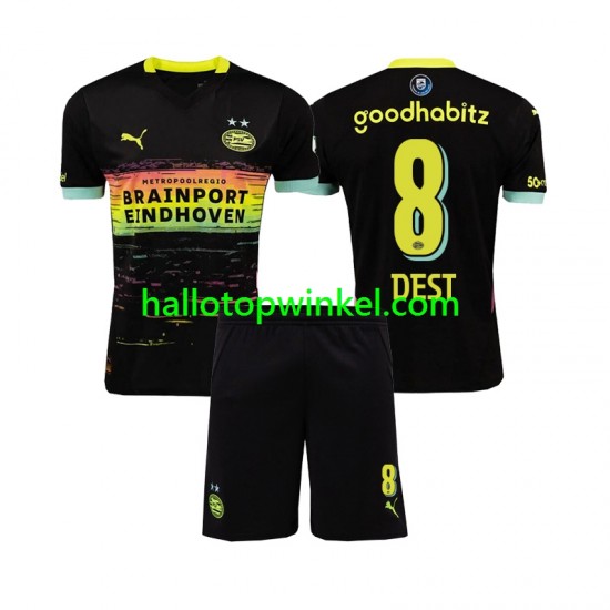 PSV Eindhoven Voetbalshirt Sergino Dest 8 Kleuters/Kids Uit Tenue 2024-2025 Korte Mouw