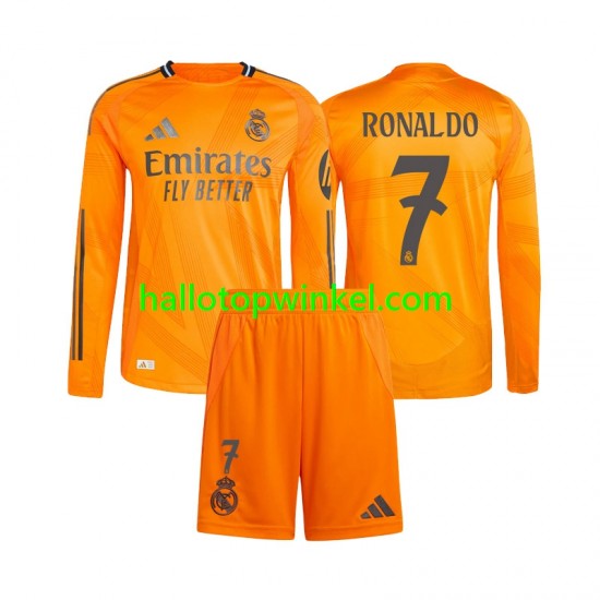 Real Madrid Voetbalshirt Cristiano Ronaldo 7 Kleuters/Kids Uit Tenue 2024-2025 Lange Mouw