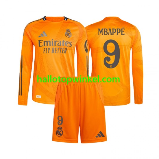 Real Madrid Voetbalshirt Mbappé 9 Kleuters/Kids Uit Tenue 2024-2025 Lange Mouw