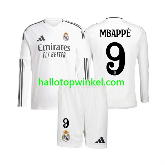 Real Madrid Voetbalshirt Mbappé 9 Kleuters/Kids Thuis Tenue 2024-2025 Lange Mouw