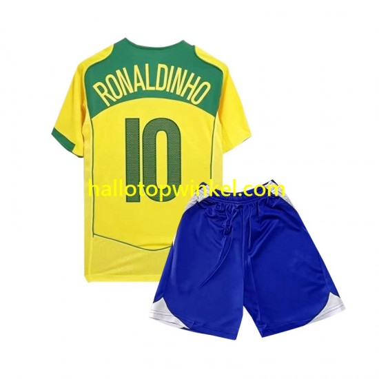 Brazilië Voetbalshirt Ronaldiho 10 Retro Kleuters/Kids Thuis Tenue 2004 Korte Mouw