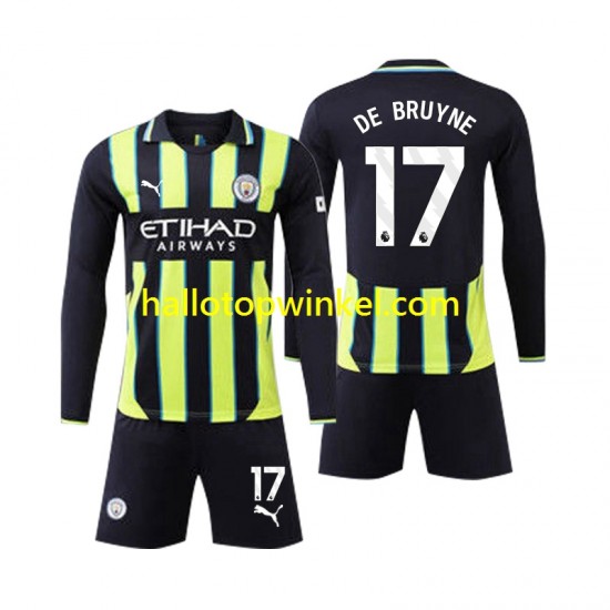 Manchester City Voetbalshirt Kevin De Bruyne 17 Kleuters/Kids Uit Tenue 2024-2025 Lange Mouw