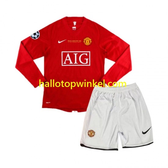 Manchester United Voetbalshirt Champion League 2007 Retro Kleuters/Kids Thuis Tenue Lange Mouw