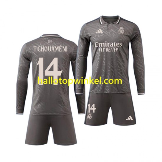 Real Madrid Voetbalshirt Tchouameni 14 Kleuters/Kids Uit Tenue 2024-2025 Lange Mouw