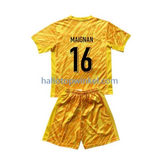 Frankrijk Voetbalshirt Mike Maignan 16 Doelman Kleuters/Kids Thuis Tenue Euro 2024 Korte Mouw