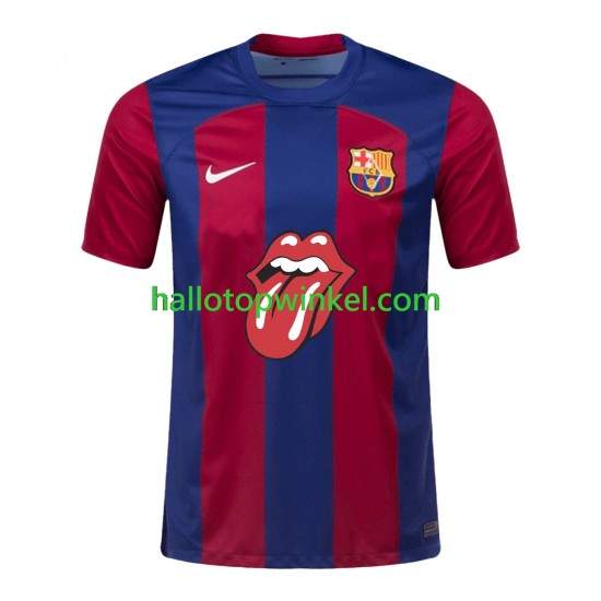 FC Barcelona Voetbalshirt Rolling Stones Heren Thuis Tenue 2023-2024 Korte Mouw