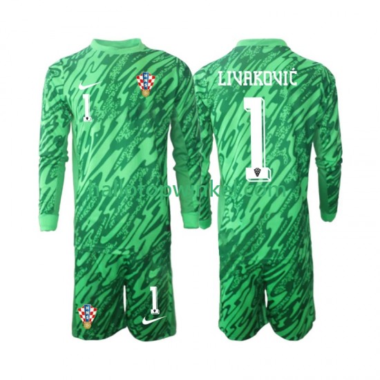 Kroatië Voetbalshirt DOMINIK LIVAKOVIC 1 Doelman Kleuters/Kids Uit Tenue 2024 Lange Mouw