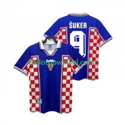 Kroatië Voetbalshirt SUKER 9 1998 Retro Heren Uit Tenue Korte Mouw