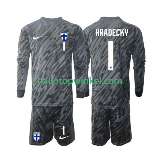 Finland Voetbalshirt HRADECKY 1 Doelman Kleuters/Kids Thuis Tenue 2024 Lange Mouw