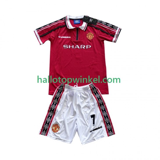Manchester United Voetbalshirt Beckham 7 1998 Retro Kleuters/Kids Thuis Tenue 1999 Korte Mouw