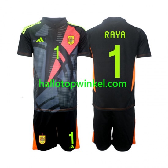 Spanje Voetbalshirt David Raya 1 Doelman Kleuters/Kids Uit Tenue Euro 2024 Korte Mouw