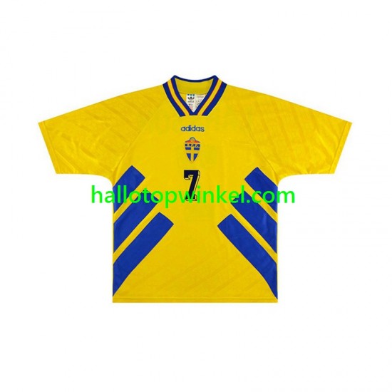 Zweden Voetbalshirt Henrik Larsson 7 Retro Heren Thuis Tenue 1994 Korte Mouw