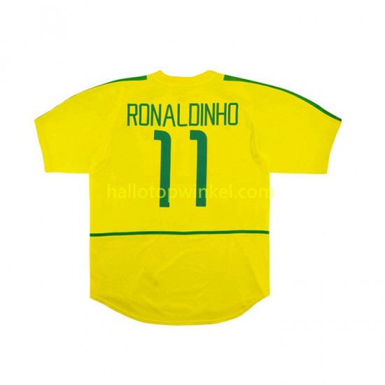 Brazilië Voetbalshirt RONALDINHO 11 2002 Retro Heren Thuis Tenue Korte Mouw