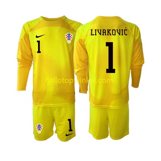 Kroatië Voetbalshirt Dominik Livakovic 1 Doelman Kleuters/Kids Thuis Tenue WK 2022 Lange Mouw