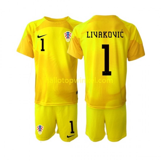 Kroatië Voetbalshirt Dominik Livakovic 1 Doelman Kleuters/Kids Thuis Tenue WK 2022 Korte Mouw