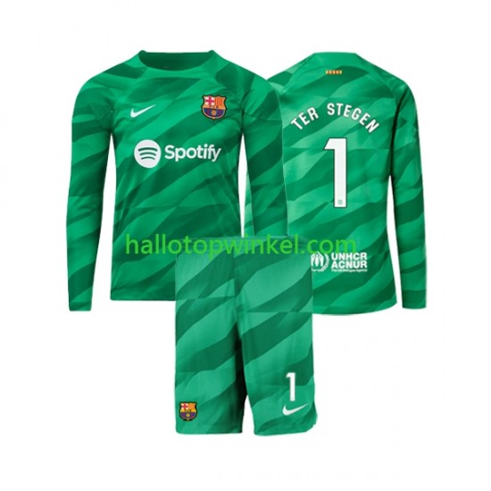 FC Barcelona Voetbalshirt Ter Stegen 1 Doelman Kleuters/Kids Thuis Tenue 2023-2024 Lange Mouw