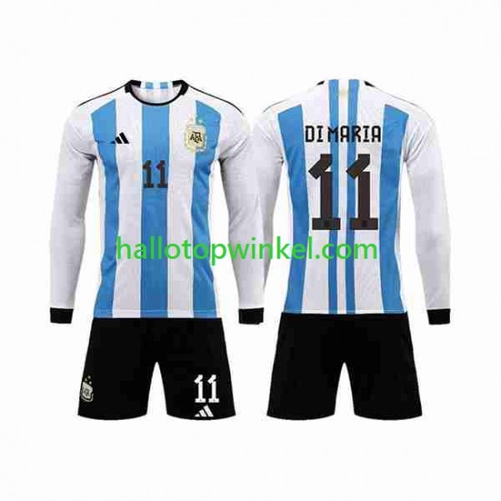 Argentinië Voetbalshirt 3 Stars Di Maria 11 Kleuters/Kids Thuis Tenue WK 2022 Lange Mouw