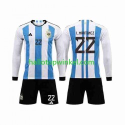 Argentinië Voetbalshirt 3 Stars Lautaro Martinez 22 Kleuters/Kids Thuis Tenue WK 2022 Lange Mouw