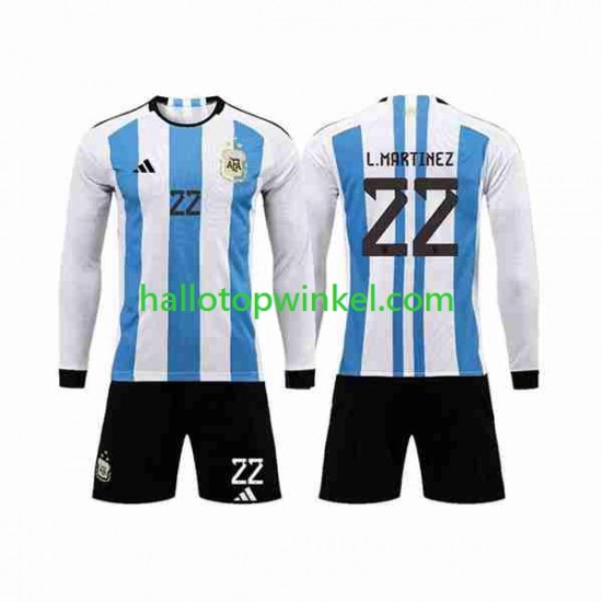 Argentinië Voetbalshirt 3 Stars Lautaro Martinez 22 Kleuters/Kids Thuis Tenue WK 2022 Lange Mouw