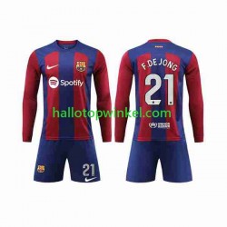 FC Barcelona Voetbalshirt Frenkie de Jong 21 Kleuters/Kids Thuis Tenue 2023-2024 Lange Mouw