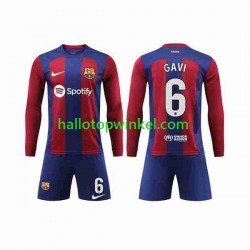 FC Barcelona Voetbalshirt GAVI 6 Kleuters/Kids Thuis Tenue 2023-2024 Lange Mouw