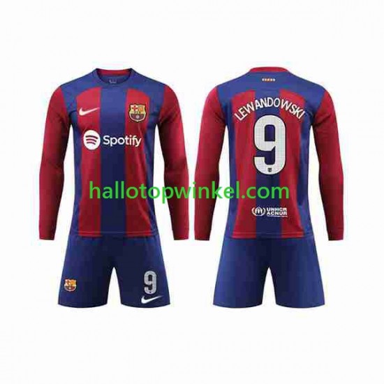FC Barcelona Voetbalshirt LEWANDOWSKI 9 Kleuters/Kids Thuis Tenue 2023-2024 Lange Mouw