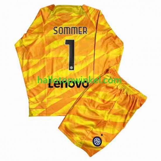 Inter Milan Voetbalshirt Sommer 1 Doelman Kleuters/Kids Thuis Tenue 2023-2024 Lange Mouw