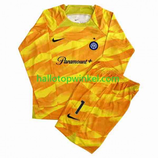 Inter Milan Voetbalshirt Sommer 1 Doelman Kleuters/Kids Thuis Tenue 2023-2024 Lange Mouw