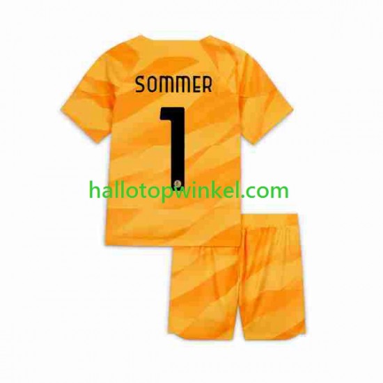 Inter Milan Voetbalshirt Sommer 1 Doelman Kleuters/Kids Thuis Tenue 2023-2024 Korte Mouw