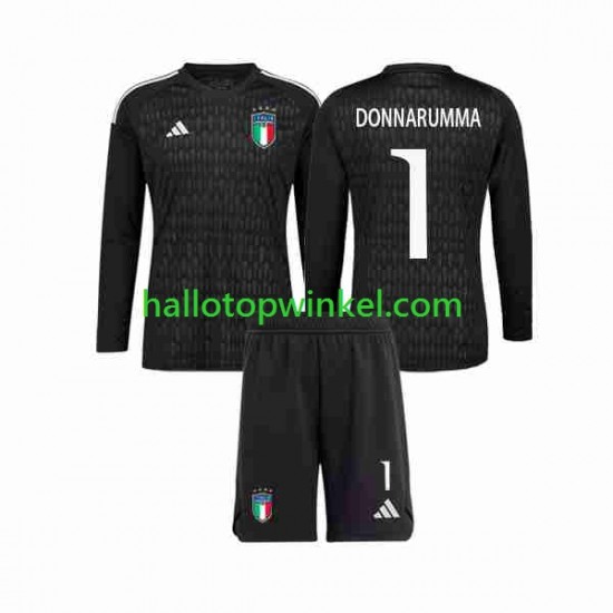 Italië Voetbalshirt Donnarumma 1 Doelman Kleuters/Kids Uit Tenue 2023 Lange Mouw
