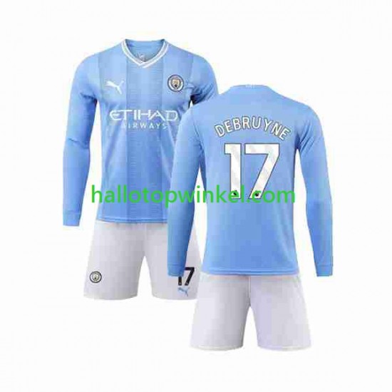 Manchester City Voetbalshirt Kevin De Bruyne 17 Kleuters/Kids Thuis Tenue 2023-2024 Lange Mouw