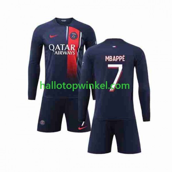 Paris Saint-Germain Voetbalshirt Mbappé Kylian 7 Kleuters/Kids Thuis Tenue 2023-2024 Lange Mouw