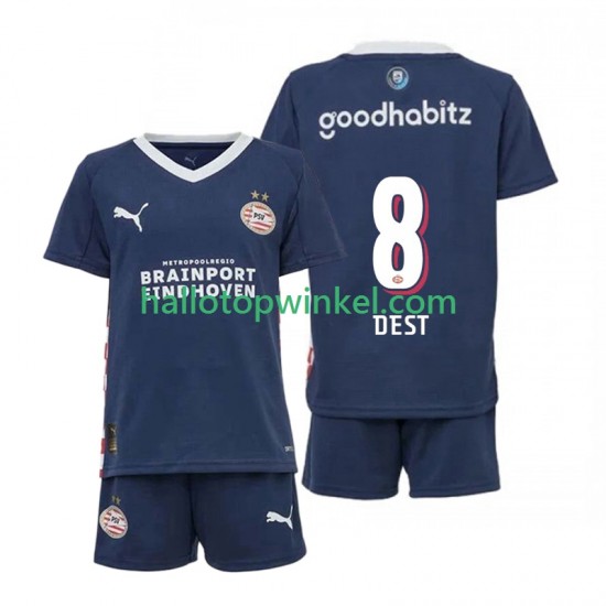 PSV Eindhoven Voetbalshirt Sergino Dest 8 Kleuters/Kids Uit Tenue 2025-2026 Korte Mouw