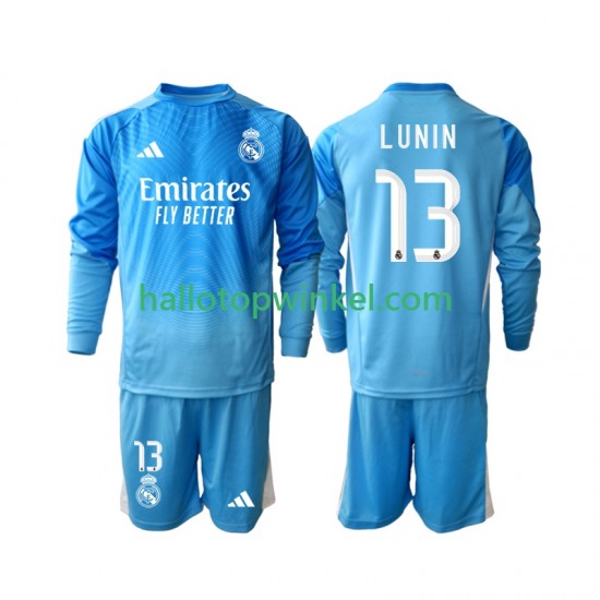 Real Madrid Voetbalshirt Andriy Lunin 13 Doelman Kleuters/Kids Thuis Tenue 2025-2026 Lange Mouw