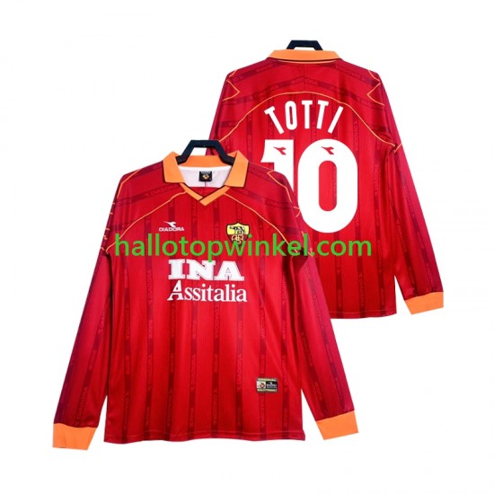 AS Roma Voetbalshirt Totti 10 2000 Retro Heren Thuis Tenue 1999 Lange Mouw