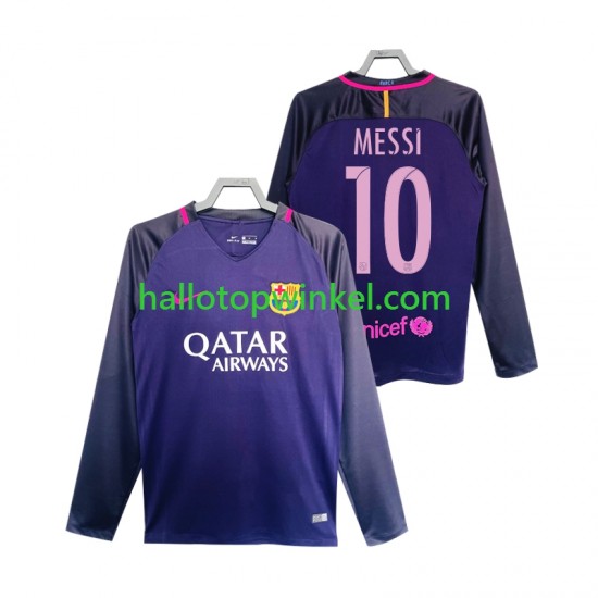 FC Barcelona Voetbalshirt Lionel Messi 10 2016 2017 Retro Heren Uit Tenue Lange Mouw