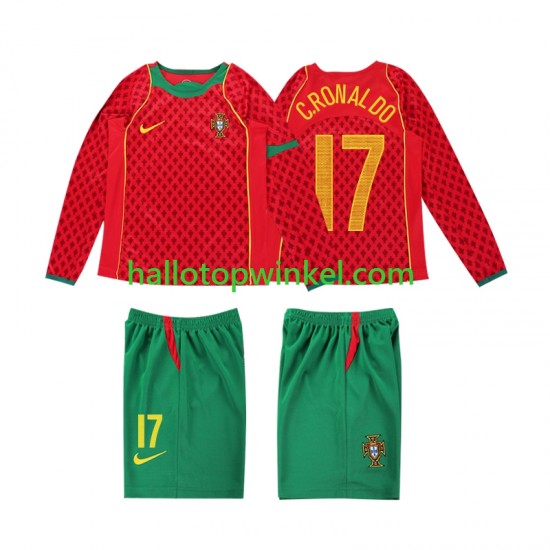 Portugal Voetbalshirt Cristiano Ronaldo 17 Retro Kleuters/Kids Thuis Tenue 2004 Lange Mouw