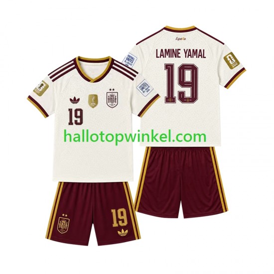 Spanje Voetbalshirt 2-star Lamine Yamal 19 Kleuters/Kids Uit Tenue 2026-2027 Korte Mouw