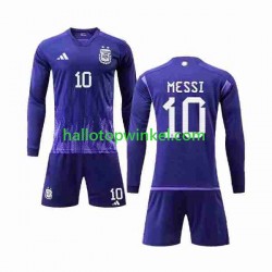 Argentinië Voetbalshirt 3 Stars Lionel Messi 10 Kleuters/Kids Uit Tenue WK 2022 Lange Mouw