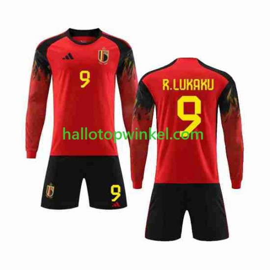 België Voetbalshirt R.LUKAKU 9 Kleuters/Kids Thuis Tenue WK 2022 Lange Mouw