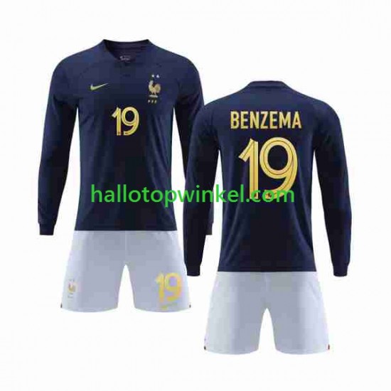 Frankrijk Voetbalshirt Benzema 19 Kleuters/Kids Thuis Tenue WK 2022 Lange Mouw