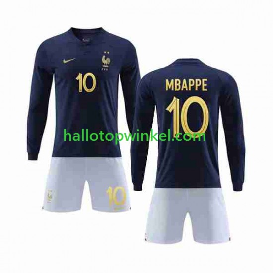 Frankrijk Voetbalshirt Mbappé 10 Kleuters/Kids Thuis Tenue WK 2022 Lange Mouw