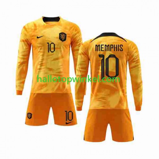 Nederland Voetbalshirt Memphis 10 Kleuters/Kids Thuis Tenue WK 2022 Lange Mouw
