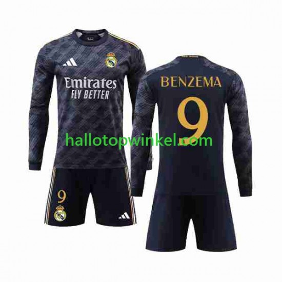 Real Madrid Voetbalshirt Benzema 9 Kleuters/Kids Uit Tenue 2023-2024 Lange Mouw