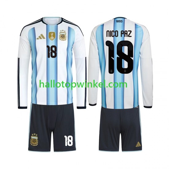 Argentinië Voetbalshirt Nico Paz 18 Kleuters/Kids Thuis Tenue WK 2026 Lange Mouw