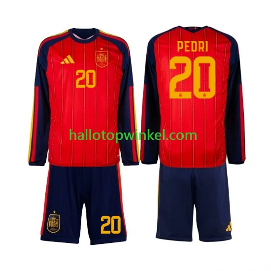 Spanje Voetbalshirt Pedri 20 Kleuters/Kids Thuis Tenue WK 2026 Lange Mouw