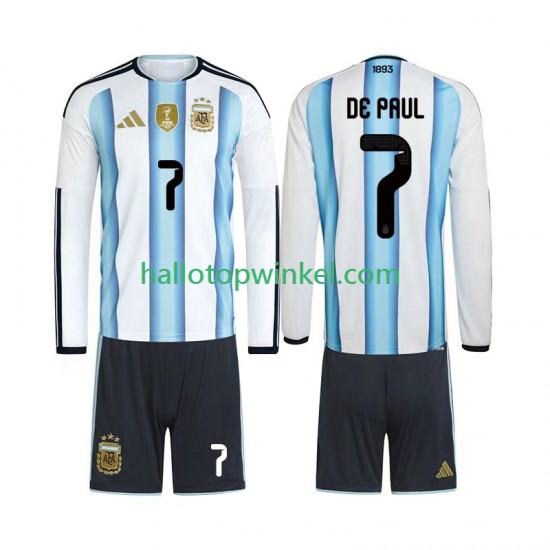 Argentinië Voetbalshirt Rodrigo De Paul 7 Kleuters/Kids Thuis Tenue WK 2026 Lange Mouw