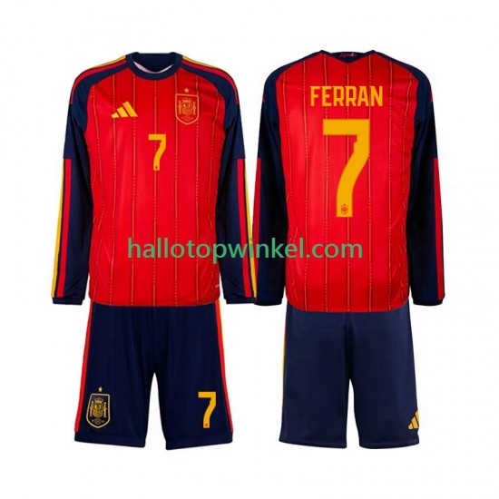Spanje Voetbalshirt Ferran Torres 7 Kleuters/Kids Thuis Tenue WK 2026 Lange Mouw