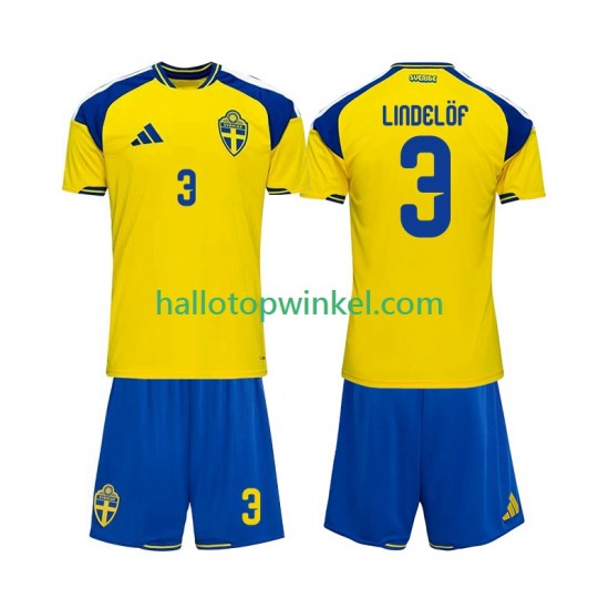 Zweden Voetbalshirt Victor Lindelof 3 Kleuters/Kids Thuis Tenue 2026 Korte Mouw